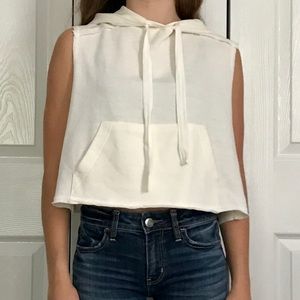 White Crop Top Cut Off Sleeve Sweatshirt